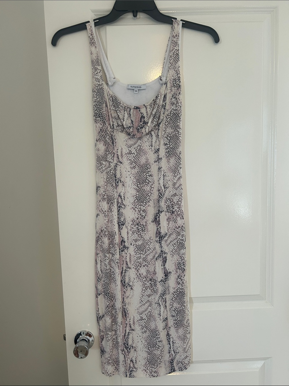 Pink and Gray Snake-Print Midi Tank Dress